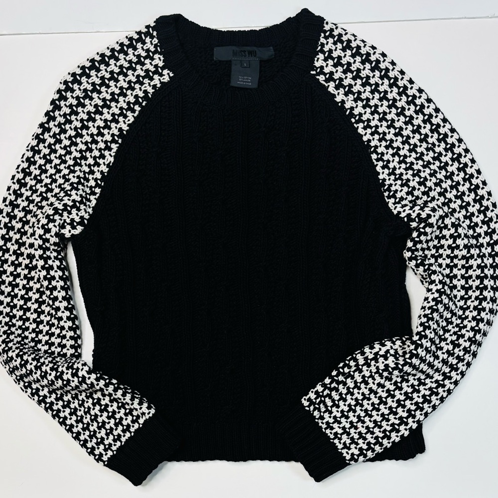 Miss Wu Jason Wu Black White Chunky Cable Knit Houndstooth Designer Sweater - Picture 11 of 11